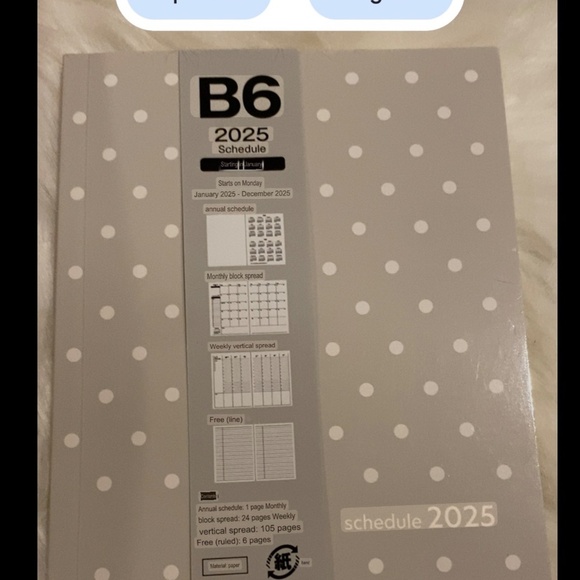 2025 Planner Notebook from Japan. Grey/White  Polka Dots. - Picture 5 of 7